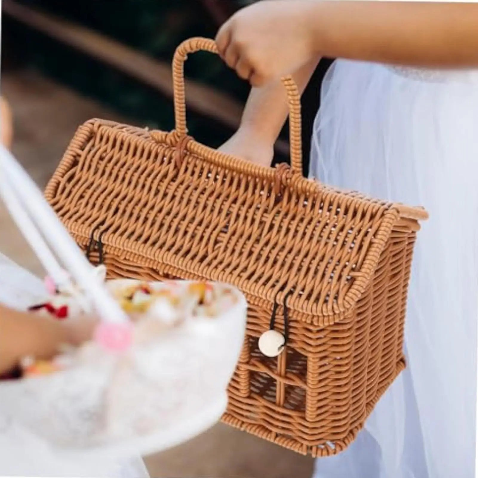 NEW Rattan Basket House Shape Portable Organizer Rattan Baskets With Lid For Organizing For Toy Toiletries Snack Fabric Camping Qme