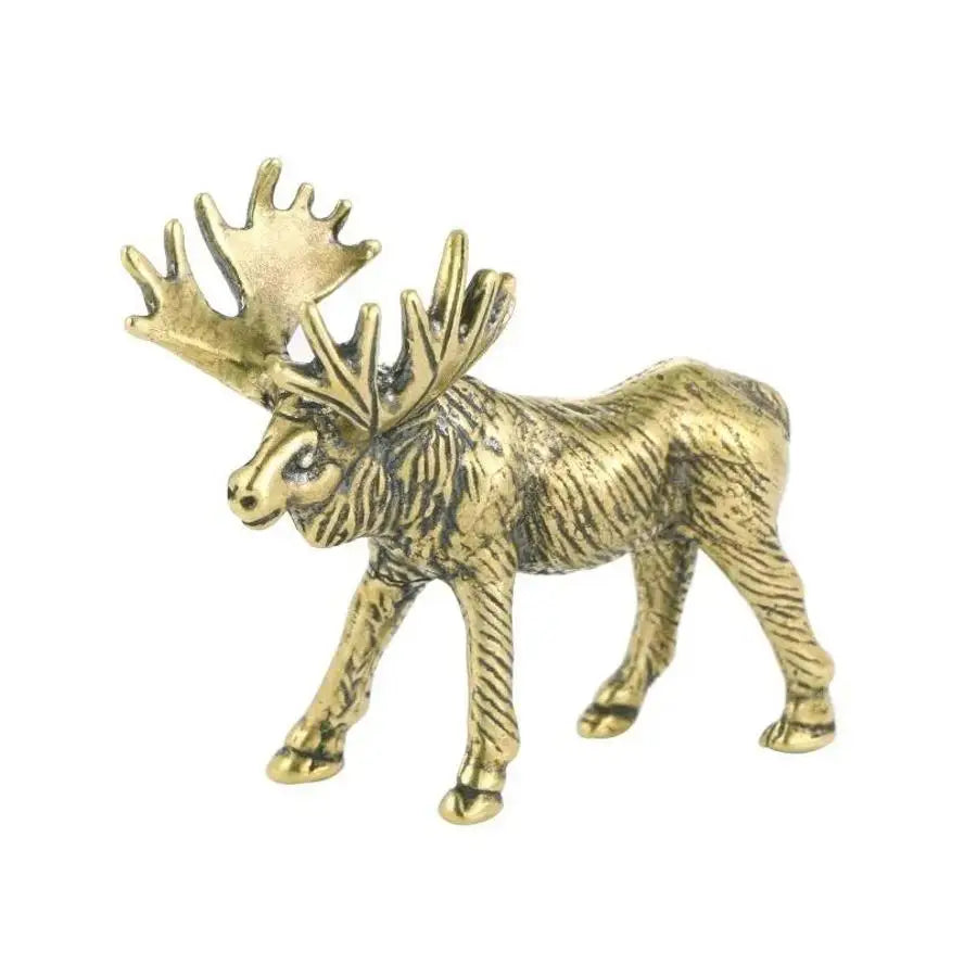 Creative Crafts Solid Brass Elk Statue Vintage Animal Moose Figurine Desk Ornaments Tea Pet Table Decoration Crafts Accessories Qme
