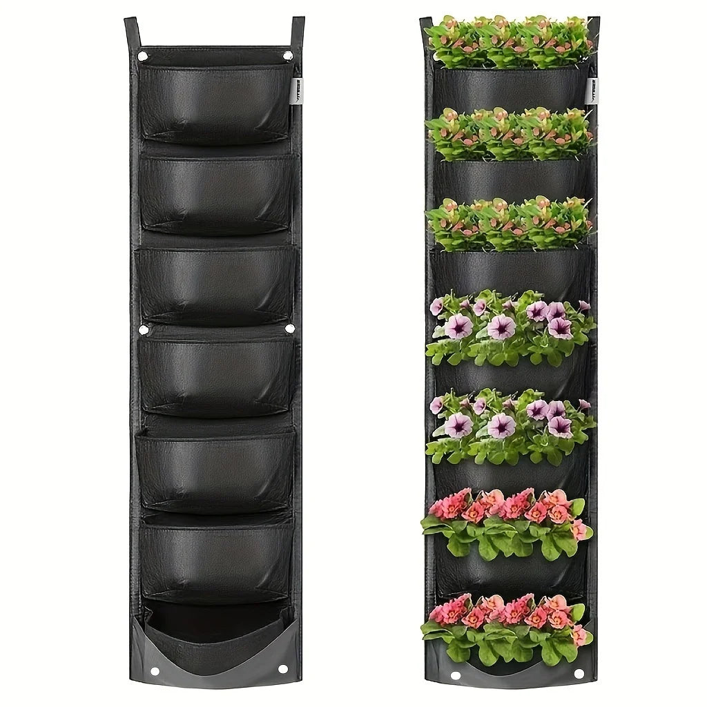 7-Pocket Vertical Garden Wall Planter Hanging Pots – Perfect for Herbs, Succulents, Flowers, And More – Waterproof Planter Bags Qme