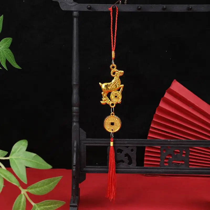 Chinese New Year 2027 Goat Hanging Ornaments Gold Lucky Design Red Tassels For Spring Festival Home Wall Decor Qme A14