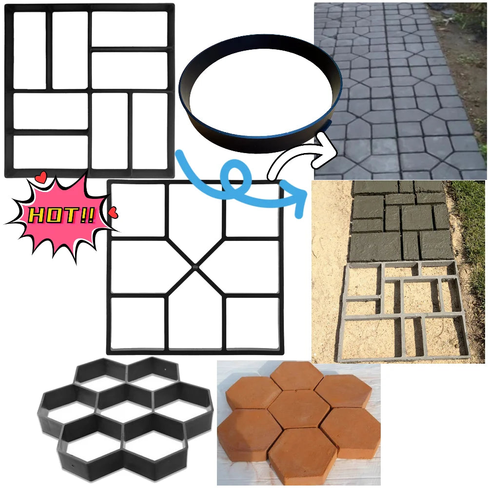 DIY Path Maker Paver Molds Stone Brick Concrete Mold Concrete Cement Walk Garden Path Paving Paver Reusable Patio Mold Maker Qme