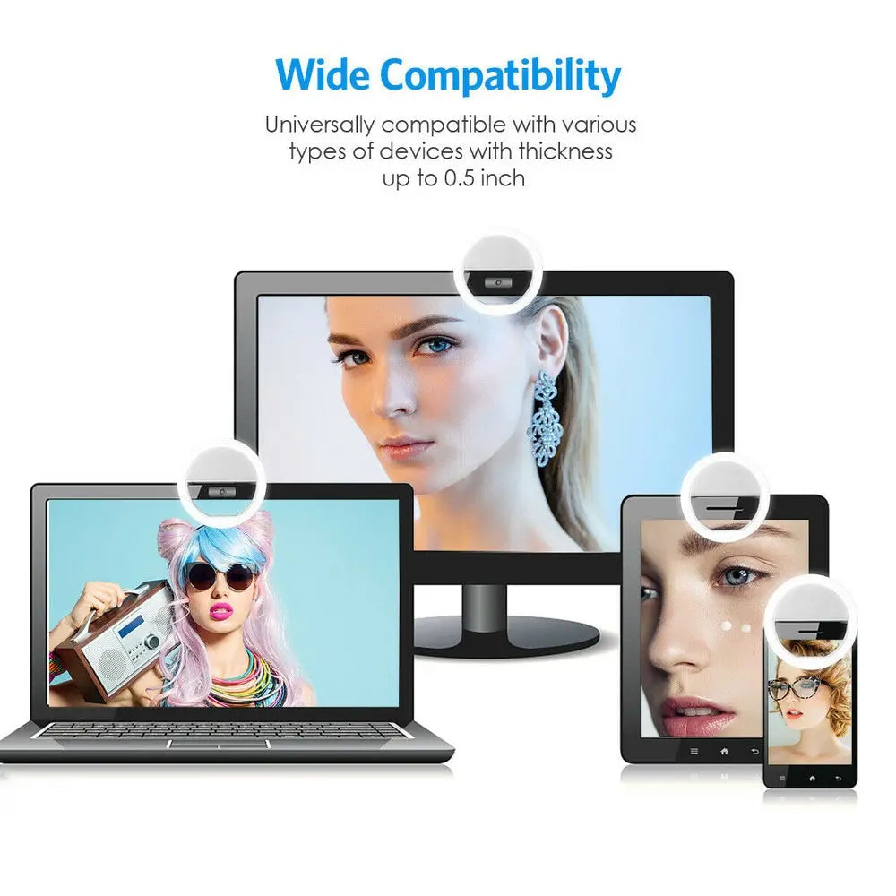 Portable Charge Phone Lens Lamp Led Selfie Ring Light Adjustable 3 Level Brightness Phone Fill Light For Samsung Xiaomi iPhone Qme