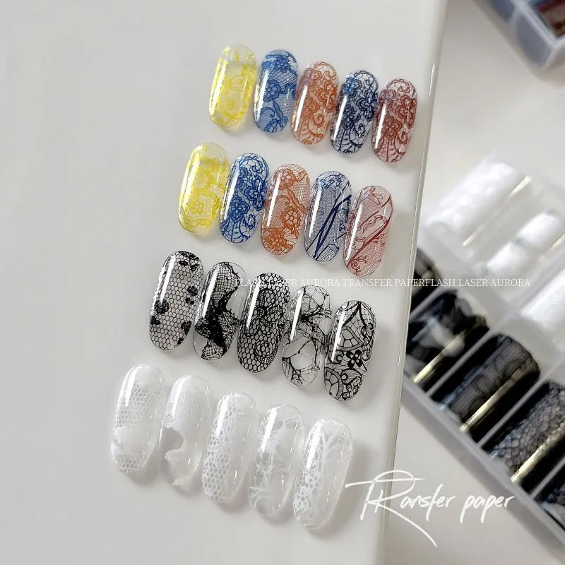 10 Rolls Vintage Lace Nail Art Transfer Paper, Retro French Pure Mixed Style Nail Decals, 50cm Water Decal for Nail DIY Manicure Qme