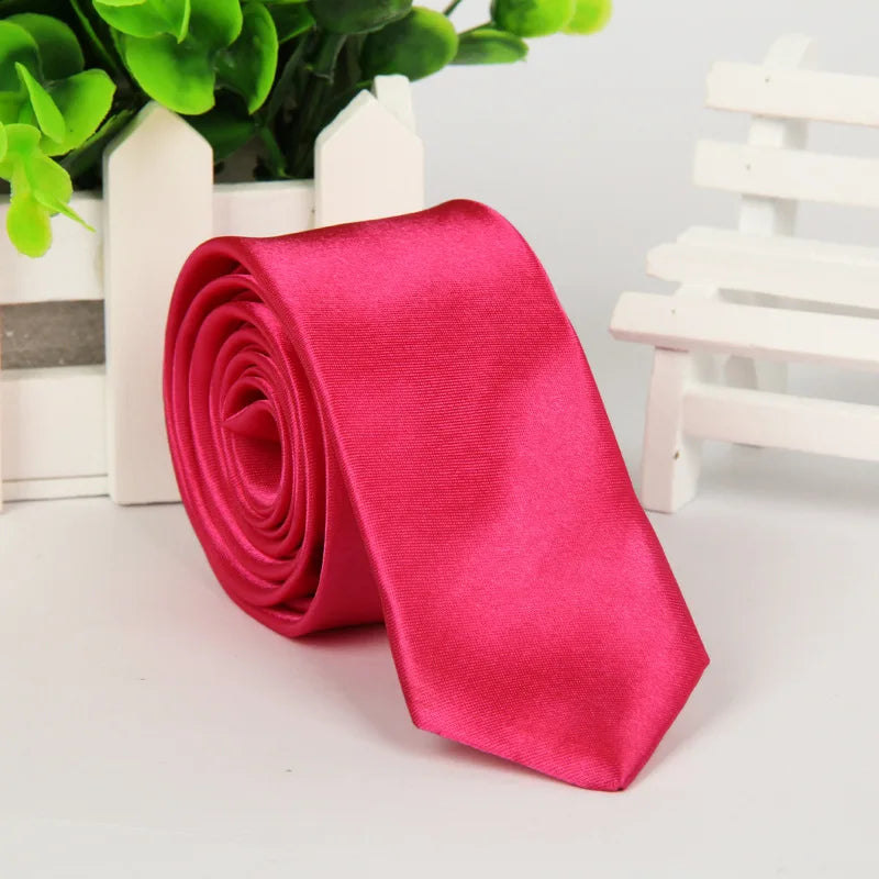 Men Tie Silk Polyester Necktie Classic Formal Solid Plain Pink Black Qme st-10