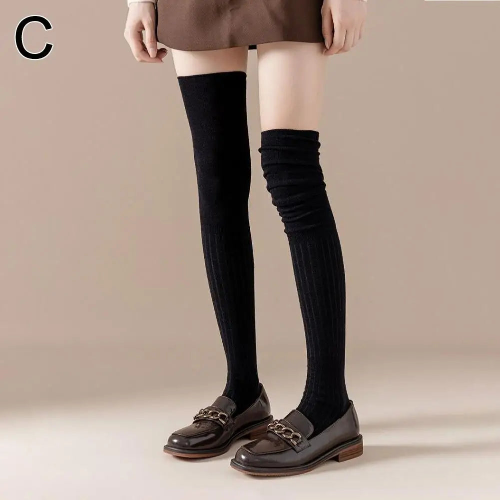 Winter Warm Long Socks Tube Thick High Tube Over Knee Knee-Length Hosiery Socks Terry Solid Color Women Thicken Calf Socking Qme C One Size