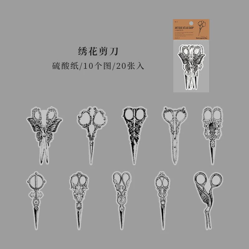 20 pcs INS Vintage Antique Pictorial Diy Decorative Scrapbooking accessories material Stickers pack junk journal supplies Qme 6