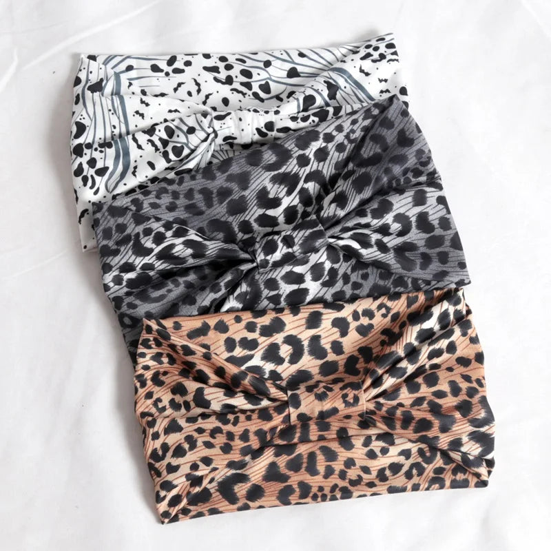 Women Wide Side Pilates Elastic Hair Bands Yoga Leopard Print Qme