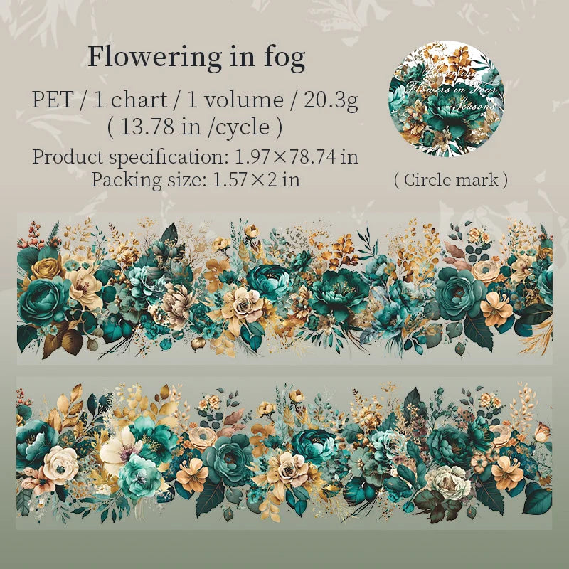 PET Tape flower Pattern Self-Adhesive Tape Sticker Decorative Masking Tape DIY Craft Decorative Tape For Scrapbooking Decoration Qme F