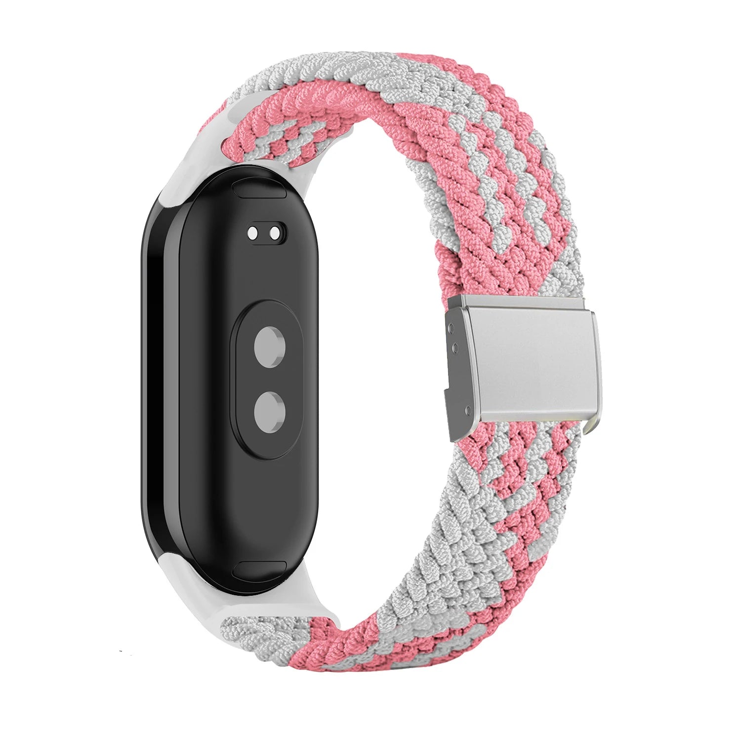 Adjustable Braided Nylon Elastic Wristband for Xiaomi Mi Band 8 Fitness Tracker Stainless Steel Buckle Replacement Strap Qme Pink White for Mi Band 8