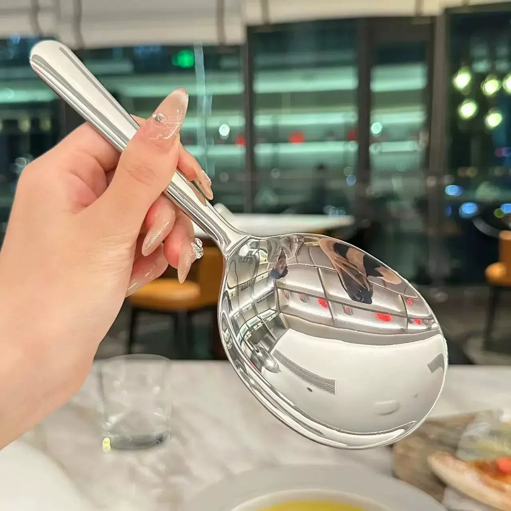 1 Stainless Steel Ladle Serving Soup Rice Spoon Drain Hole Heat Qme