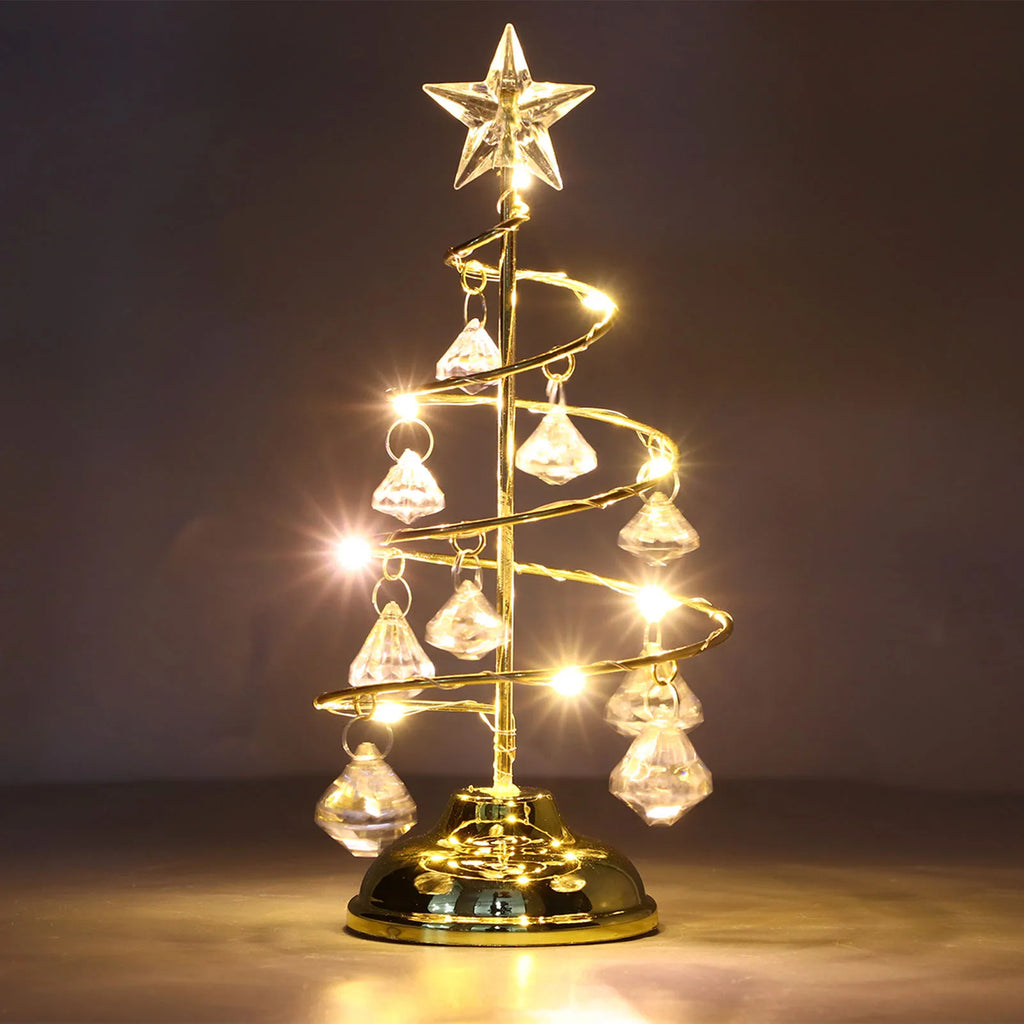 LED Lighted Crystal Christmas Tree Iron Art Tree Night Light Christmas Decoration Gift for Home Living Room Party Holiday Qme