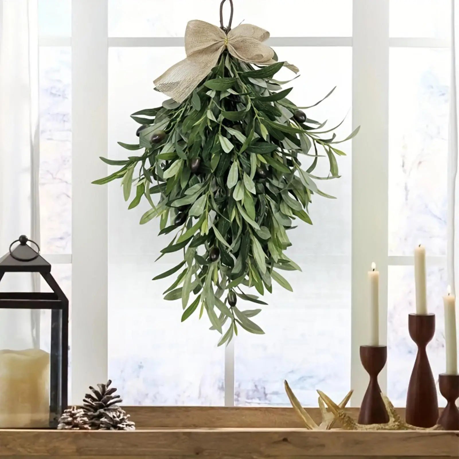 Artificial plantDecoration Holiday Artificial Olive Dangling Ornament With Bow Window Wall Decoration Holiday Garland Decoration Qme