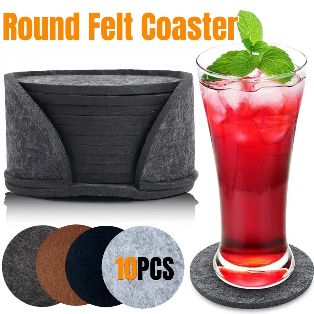 10PCS Felt Coaster Set 10cm Round Anti scalding Heat Resistant Drink Mug Plate Placemats Table Protector Pad Kitchen Accessories Qme