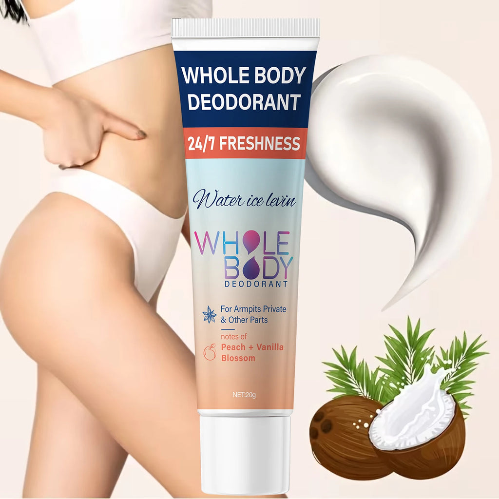 24/7 Freshness Whole Body Deodorant for Armpits & Private Parts with Hyaluronic Acid & Peach Vanilla Scent. Qme