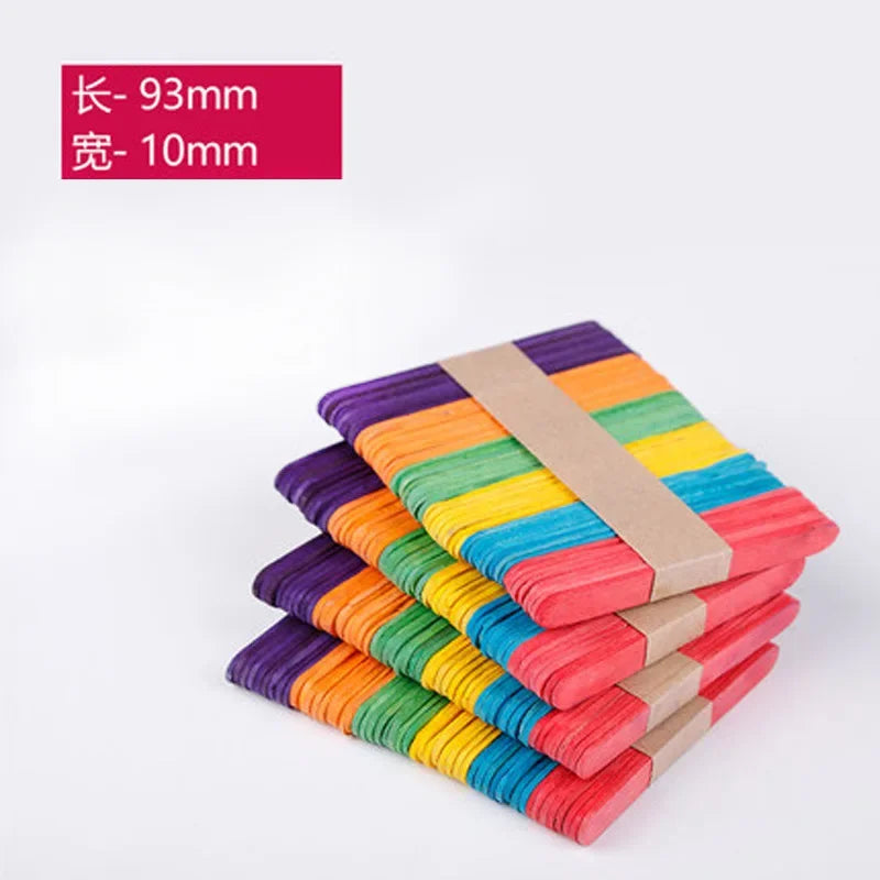 50 Pcs/Lot Colored Wooden Sticks Natural Wood Ice Cream Sticks Kids DIY Tool Qme 93x10x2mm