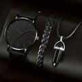 3 pçs conjunto de moda dos homens relógios esportivos homem negócios quartzo relógio de pulso luxo pulseira do masculino Qme black