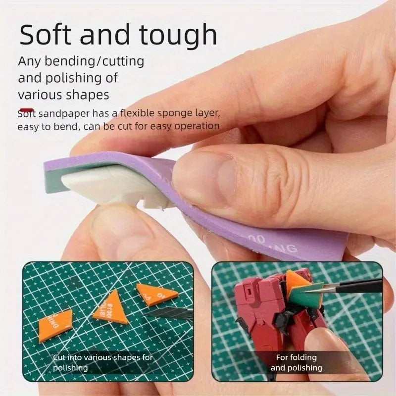 9-Piece Wet/Dry Silicon Carbide Sandpaper and Sponge Set - Heavy Duty #400 to #2000 Mesh Multi-Mesh Grinding and Polishing Kit Qme
