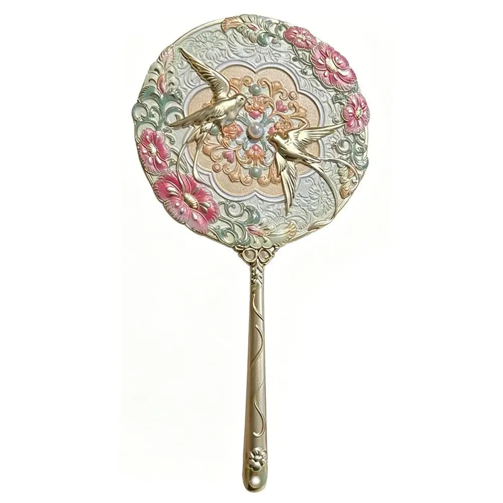 Vintage Chinese Mirror Hand Fancy Pretty Princess Handheld Long Qme A