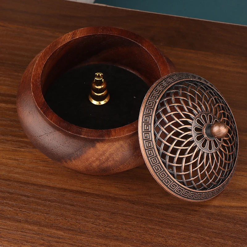 Walnut Retro Solid Wood Round Incense Burner High-end Atmospheric Qme