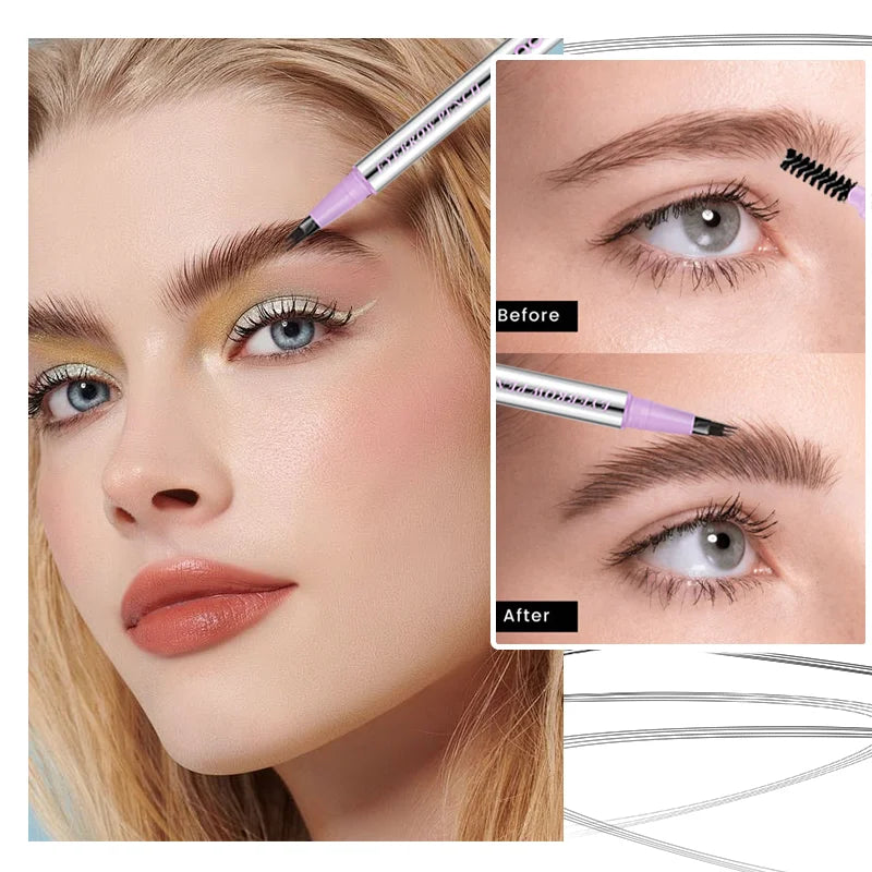 Waterproof Eyebrow Pen, Microblading Pencil With 4 Split Head For Natural Looking Brows Makeup, Eyeliner + Precise Filling Qme