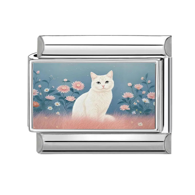 Fashion Green Grassland Daisy Flowers Cats Series Italian Charms Fit 9mm Stainless Steel Women Fashion Bracelet DIY Jewelry Gift Qme Style 11