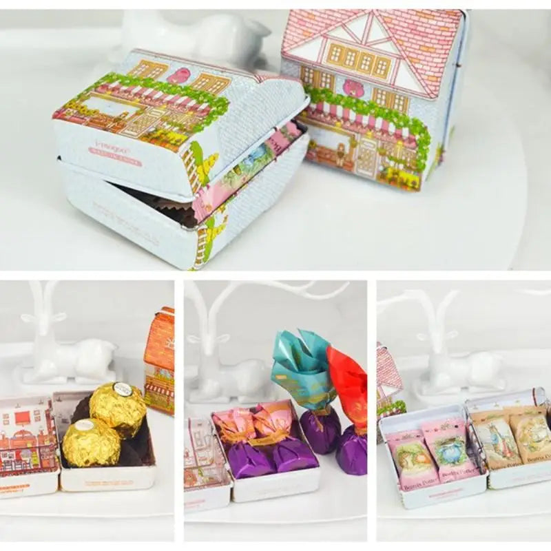 House-shaped Metal Storage Box Hinged Lid Office Pantry Sealing Qme