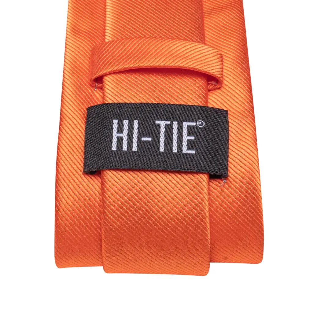 Hi-Tie Solid Orange Blue Mens Fashion Necktie Handkerchief Cufflinks for Tuxedo Accessory Classic Silk Luxury Tie for Man Gift Qme