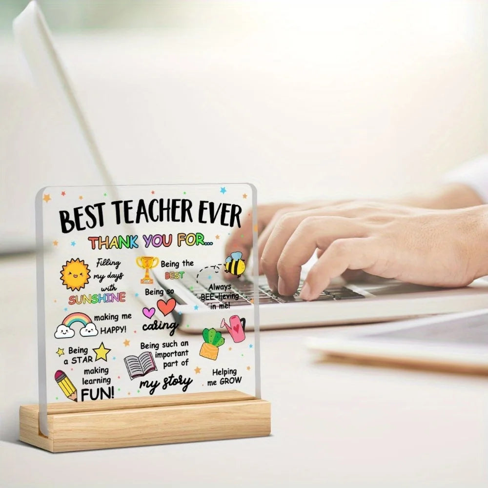 Teacher Ever Acrylic Desk Plaque Colorful Inspirational Quotes Thank Qme