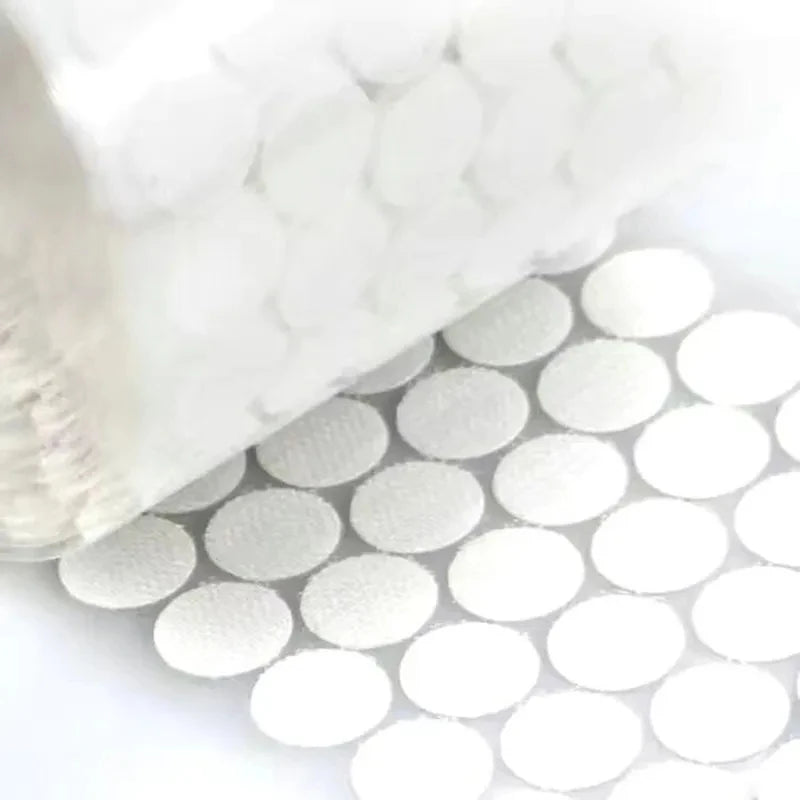100Pcs Self Adhesive Double Sided Strong Glue Sticker Fastener Tape Dots Transparent White Round Hook Tape DIY Accessories Qme White 15mm 102pair