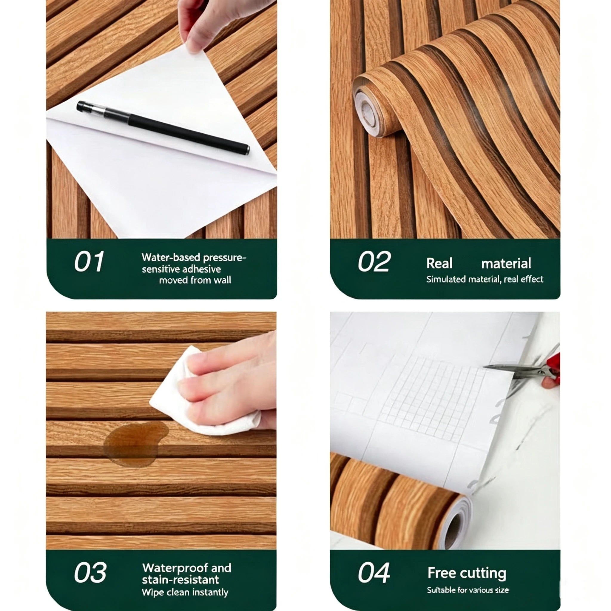 Wood Grain Striped Self Adhesive Waterproof Wallpaper for Bedroom Living Room Kitchen TV Background Wall Sticker Wallcovering Qme