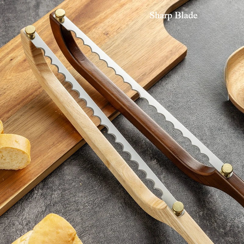 Wooden Bow Bread Knife Handheld Sushi Saw Cutter for Kitchen Baguette Toast Precision Slicing,Wooden Handheld Bow Bread Knife Qme