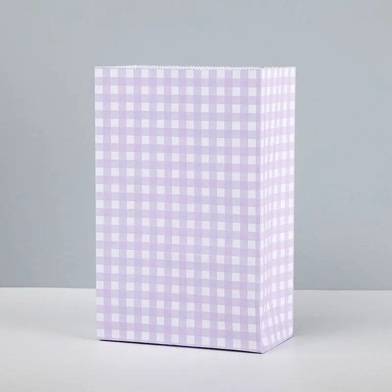 Colored Checkered Kraft Paper Bag Valentine's Day Christmas Packaging Qme 15x8x23cm PURPLE