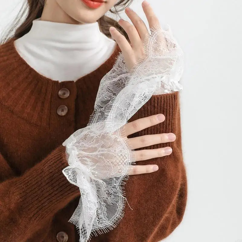 Elegant Detachable Wedding Cuffs Women Bridal Wrist Lace Pleated Qme