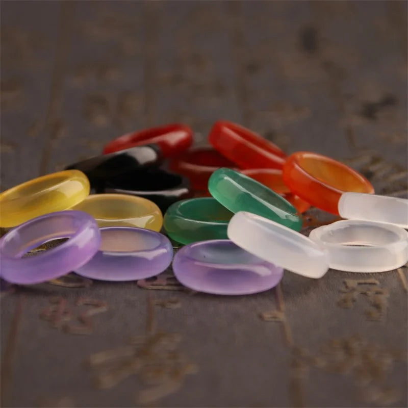 New Hot Fashion New Natural Stone Agate Rings Charms Multi-color Elegant Jewelry Party Gift for Women or Girlfriend High-Quality Qme