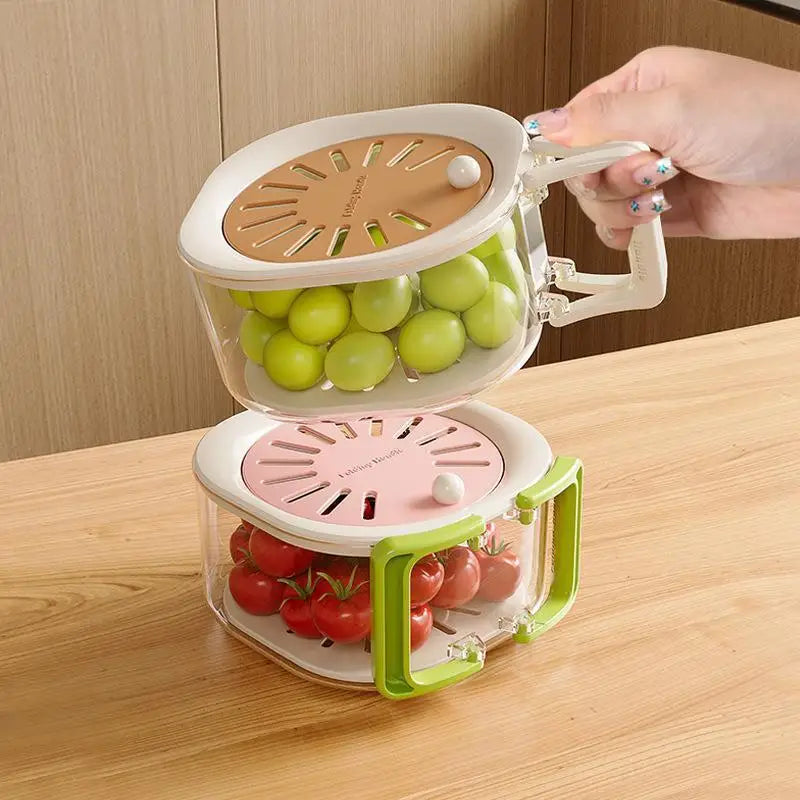 2-in-1 Vegetable Washing Basin Home Double-layer Fruit Lid Drain Qme