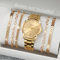 3/6 PCS Relógio Feminino Moda Ouro Banda de Aço Relógios de Quartzo Conjunto de Pulseiras (Sem Caixa) Qme Watch set