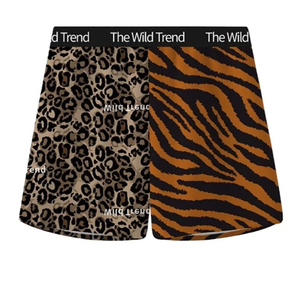 Loose Leopard Beach Shorts High Waist Underpants Men's Sleep Bottoms Sweatshorts Pajamas Baggy Bloomers Shorts Pants Qme L Style D