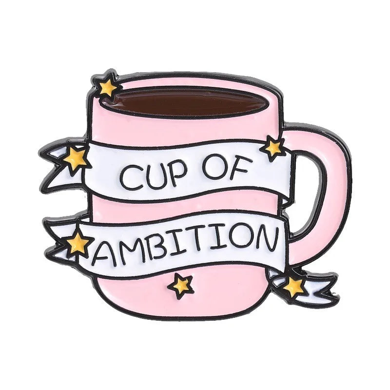 Motivational Enamel Pins Ambition Fuel Jerry Can Cup of Ambition Coffee Cup Lapel Brooches Positive Quote Badges for Daily Decor Qme Style2