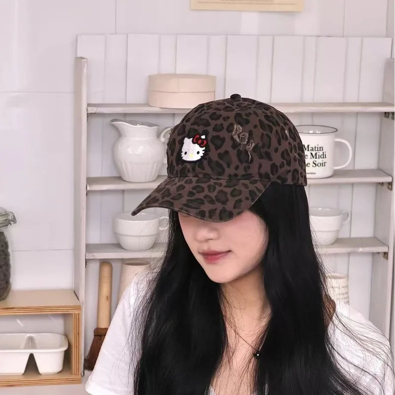 Hello Kitty Kuromi Hats Fisherman's Hats Baseball Caps New Face-Slimming Bucket Hats Leopard-Print Baseball Caps Qme