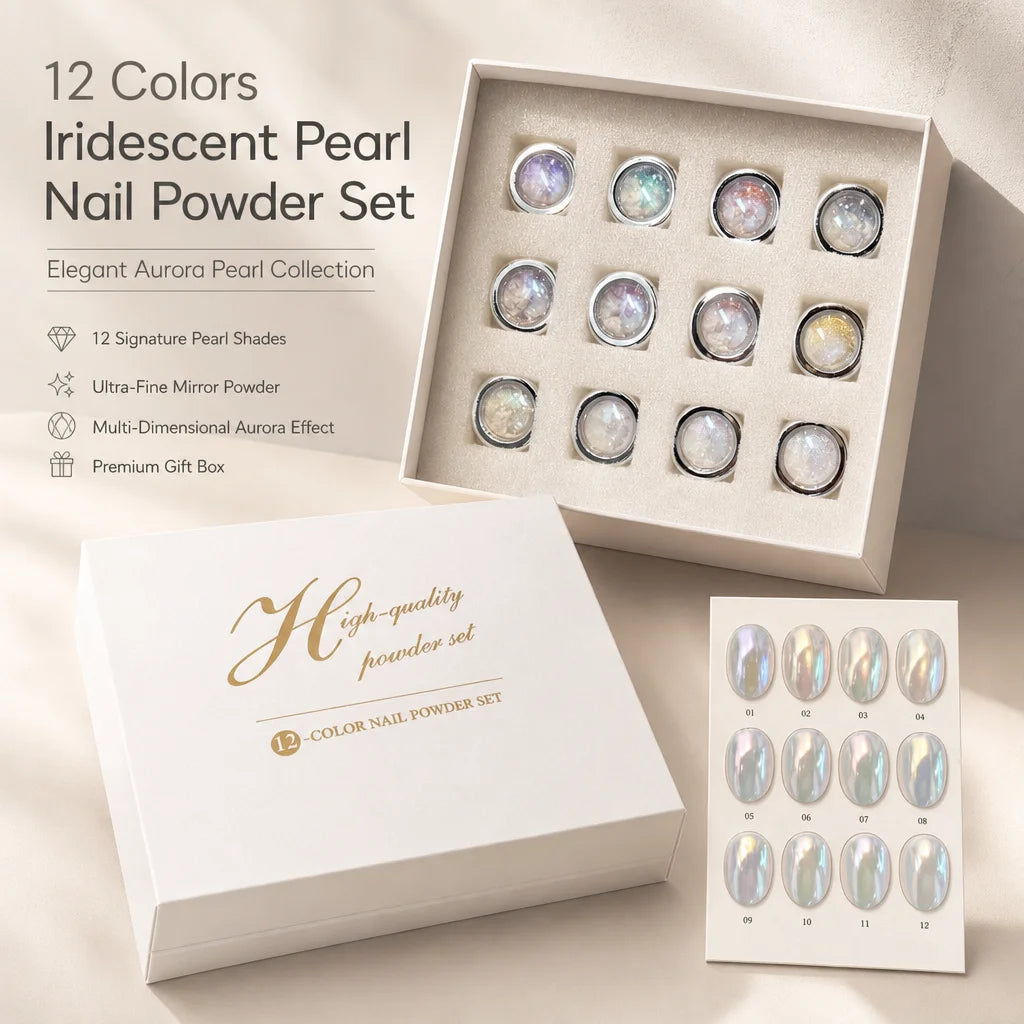 Aurora Pearl Chrome Nail Powder Ultra Fine Pigment Iridescent Mirror Qme