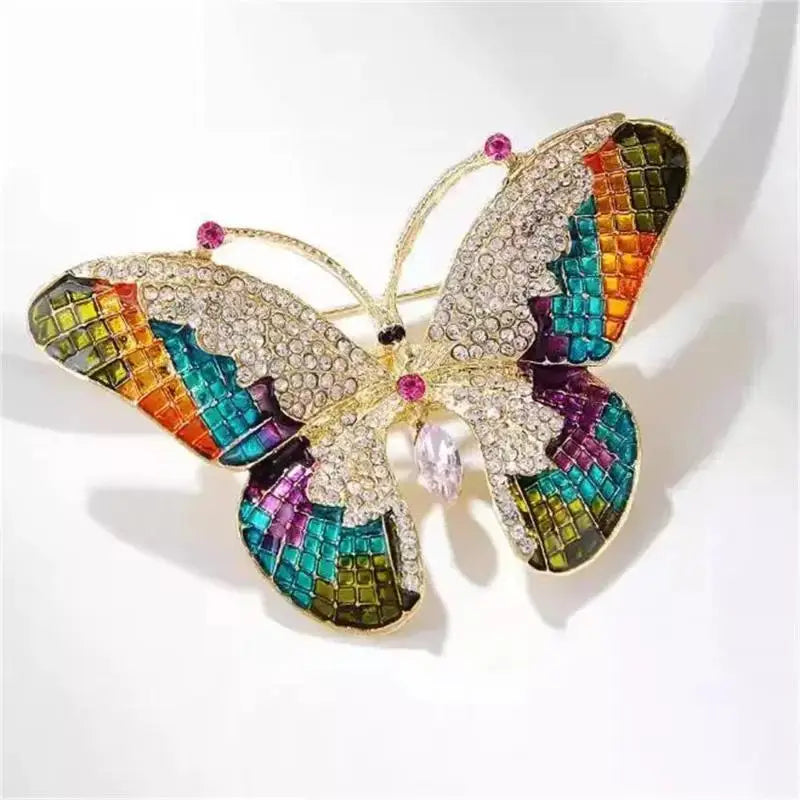 Luxury Colorful Rhinestone Butterfly Brooch Women Metal Insect Pin Qme