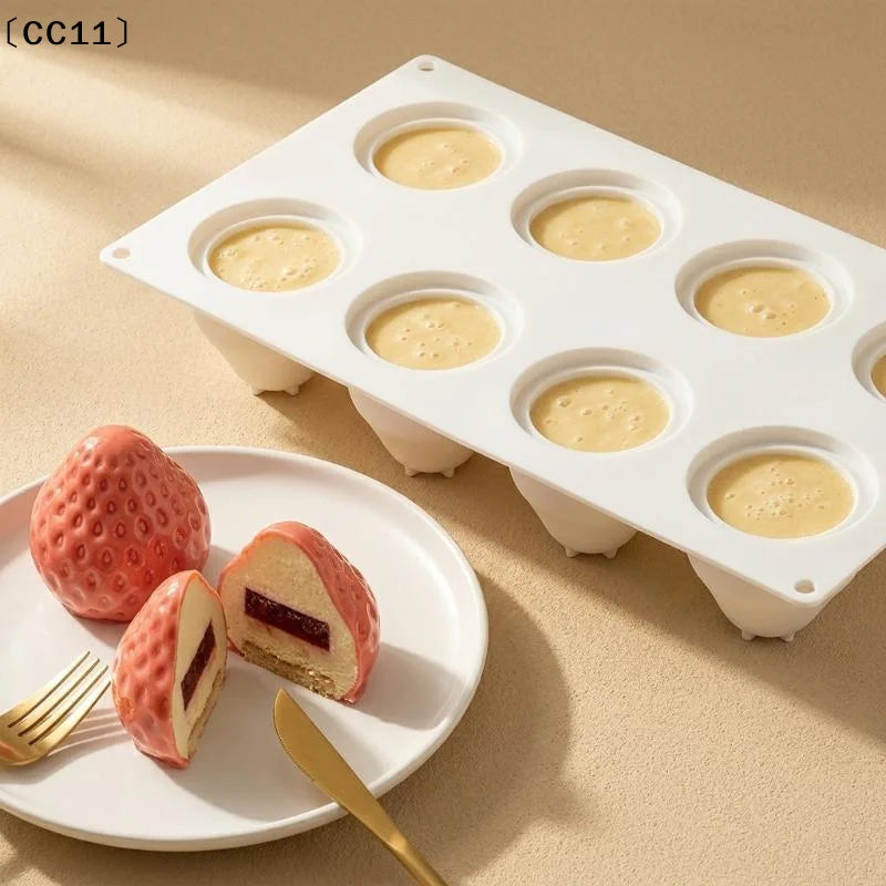 8-Cavity Strawberry Mousse Cake Silicone Mold Chocolate Pudding Qme
