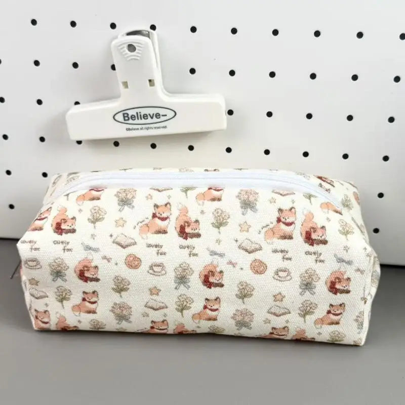 Beautiful Cartoon Animal Canvas Pencil Pouch Floral Design Zipper Bag Qme A1