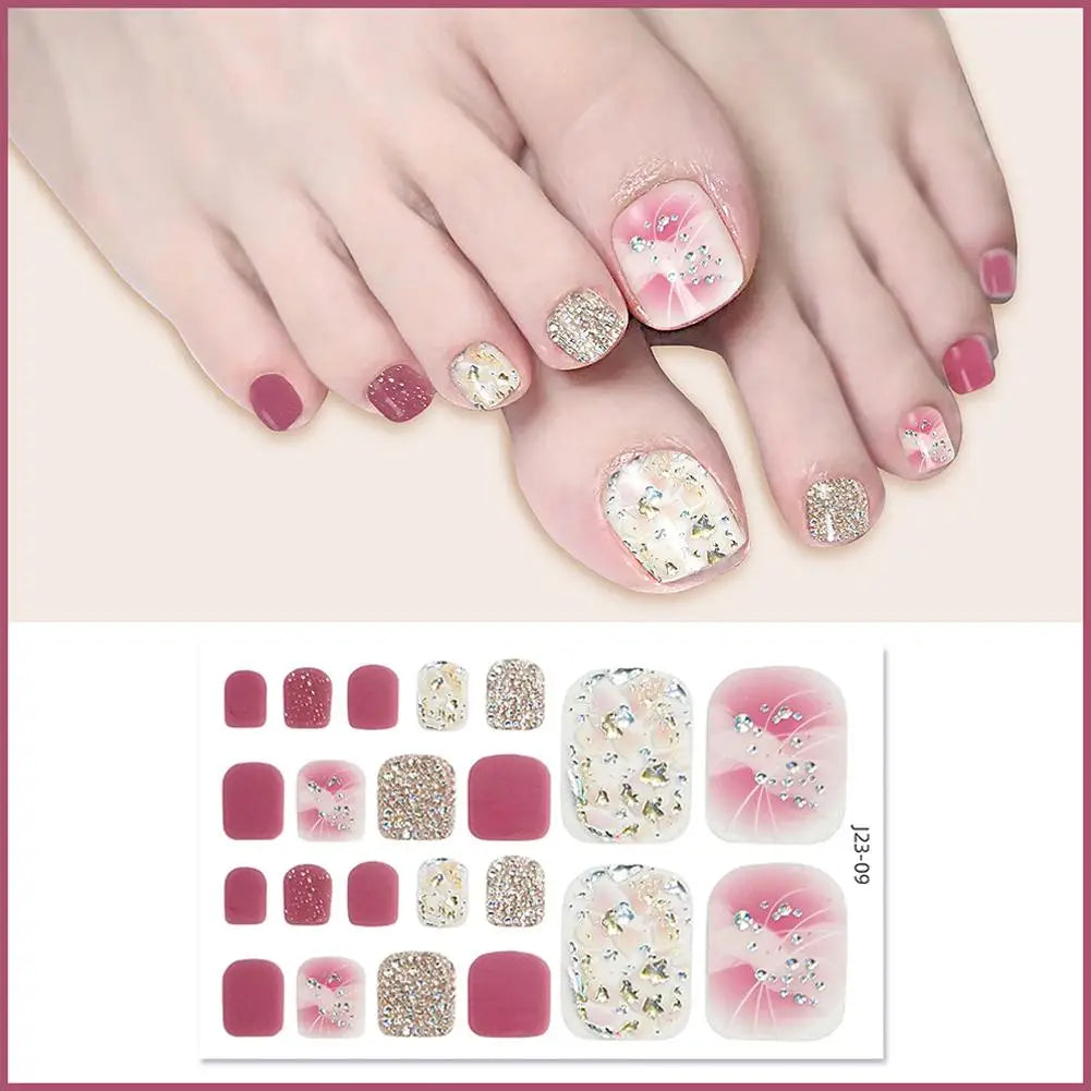 22 Counts Glitter Toe Nail Stickers Removable Flash Wraps Self Qme 08