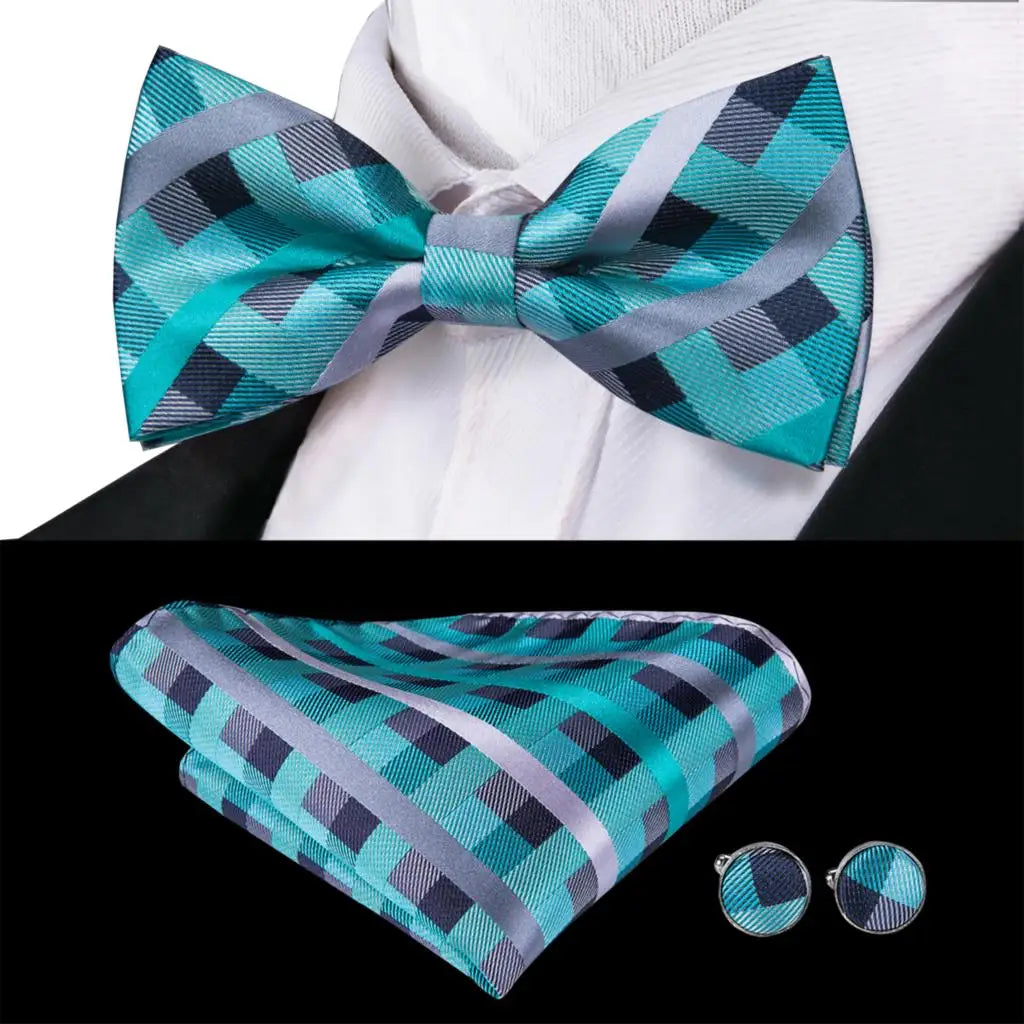Sage Mint Grass Teal Green Mens Bow Tie Hankerchief Cufflinks Qme LDLH0794