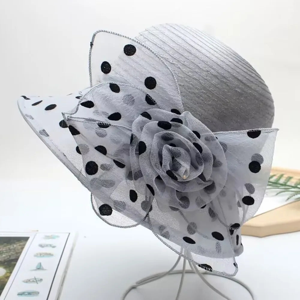 Floral Organza Sun Hat Elegant Wide Brim Bucket Hat UPF 50+ Breathable Flower Vacation Style Beach Sun Hat Qme