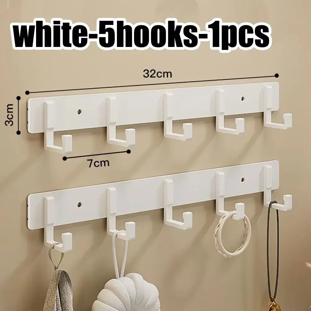 Ultra Thin Aluminum Alloy Wall Hook Easy Paste Mounting for Entryway Bag Key Hat and Casual Daily Wall Hanging Arrangement Qme white-5hooks-1pcs