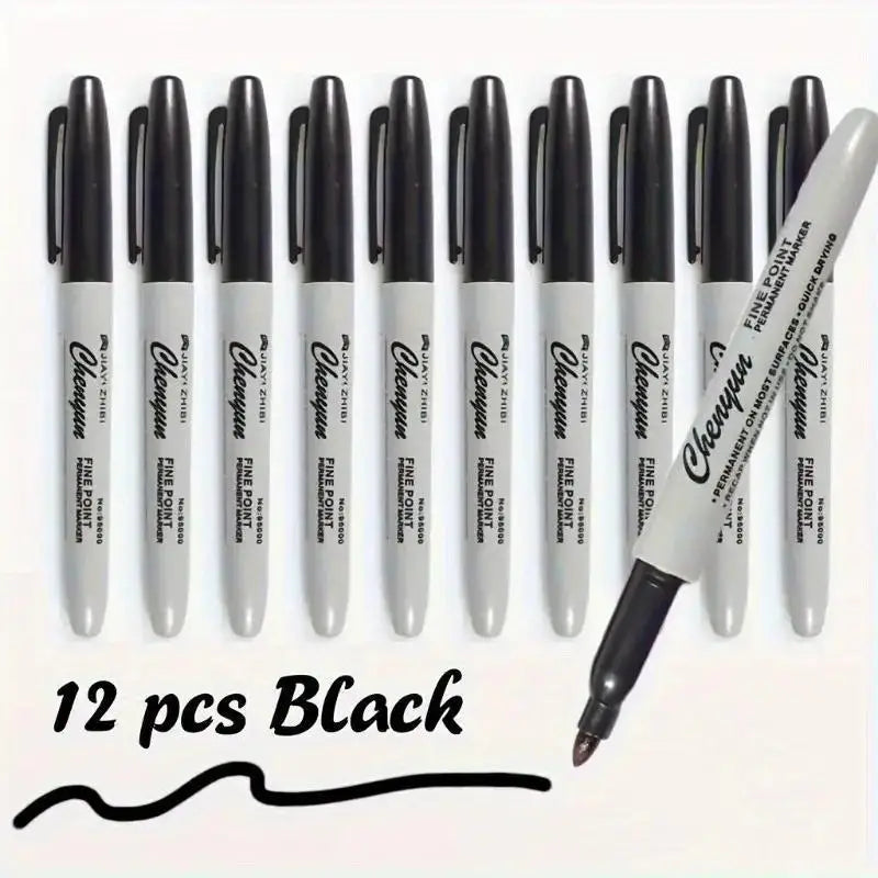 Black Permanent Marker Pens Fine Tip Waterproof Quick Drying Qme A1