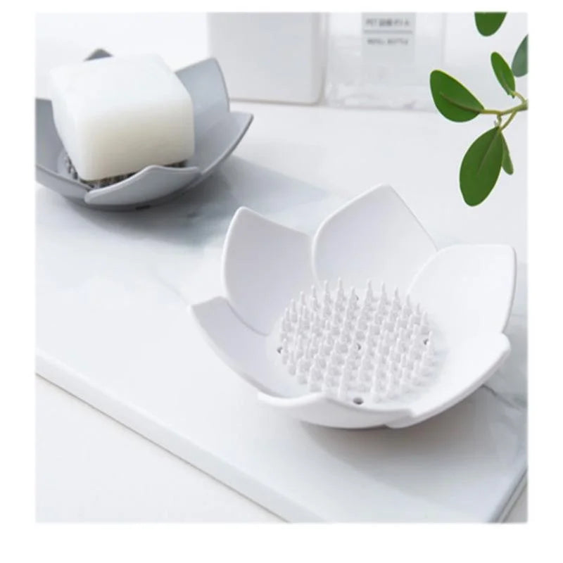 Creative Silicone Lotus Soap Holder Bathroom Soap Drain Box Non Perforated Lotus Shaped Soap Box Kitchen Soap Sponge Drain Box Qme