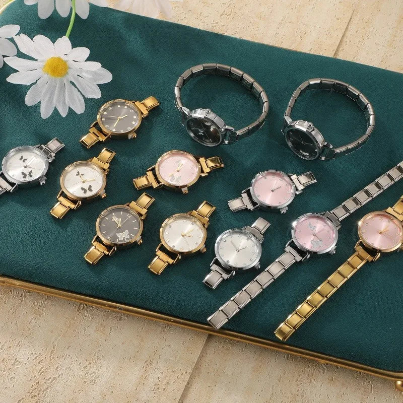 New High Quality 9MM Width Italian Charm White Black Butterfly Round Elastic Watch Bracelet Bangle for Party Birthday Daily Gift Qme